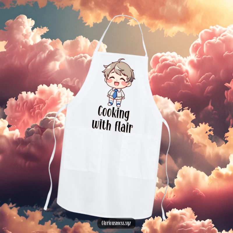 Funny Apron: Giggling character in quirky attire, ideal for kitchen fun and a funny gift.