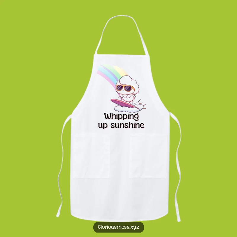 Funny Cloud Surfing Rainbow Apron: Cook Up Laughs in Hilarious Kitchen Gear