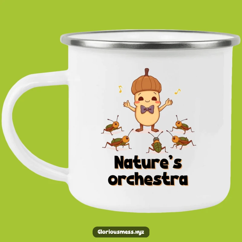 Funny Acorn Conductor Camping Mug: Nature's Serenade for Trailside Sips