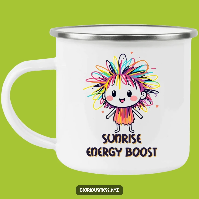 Funny Scribble Energy Camping Mug: Rugged Colorful Art, Outdoor Humorous Gift