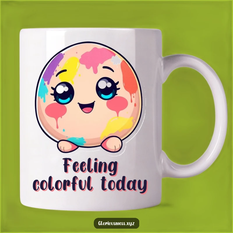 Funny Blob Paint Mug: Cheerful character covered in color, a vibrant gift idea