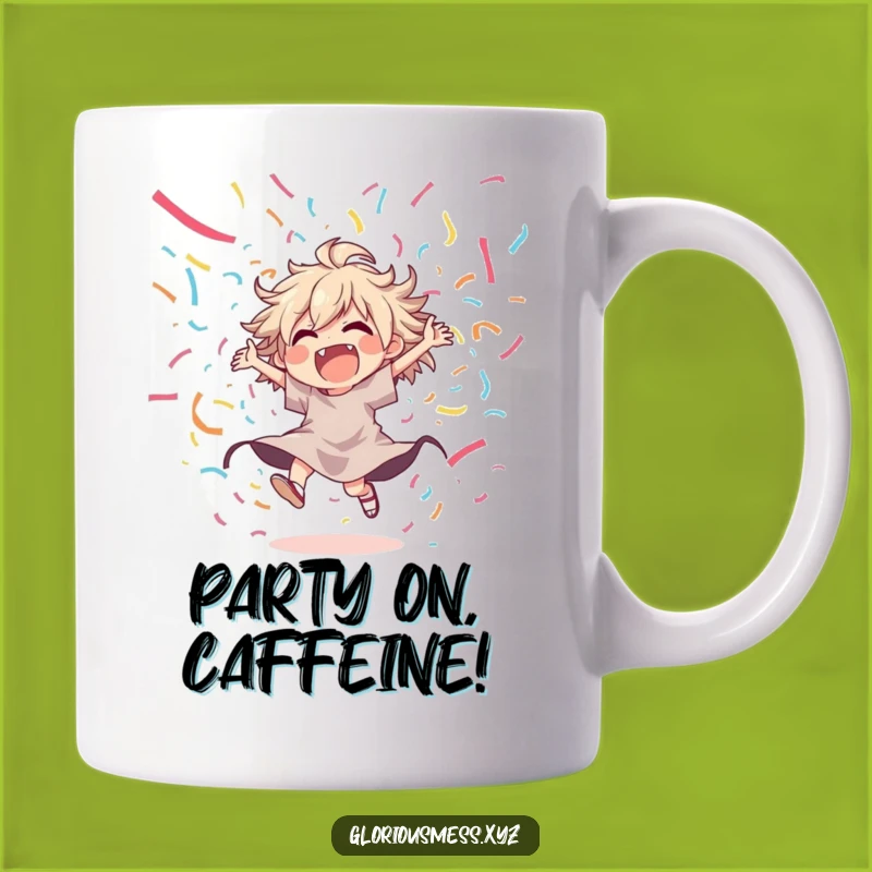 Funny Party Mug: Joyful character's wild dance, a celebration gift