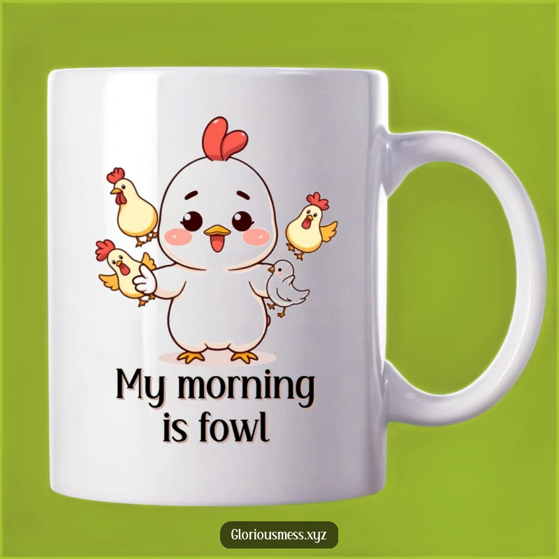 Funny Juggling Chickens Mug: Ink-Splattered Playful Character, Perfect Funny Gift!