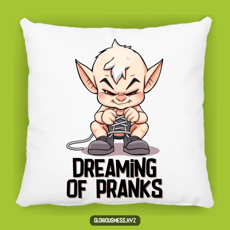 Rest on Mischief: Funny Imp Shoelace Prank Pillow