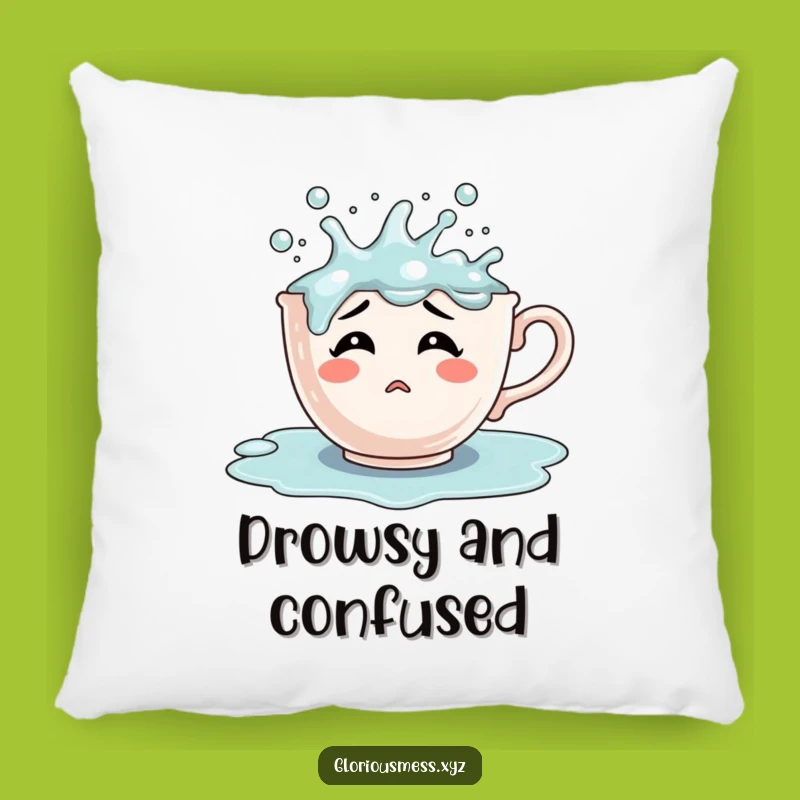 Funny Confused Teacup Pillow: Cozy Bubbles, Whimsical Decor Gift
