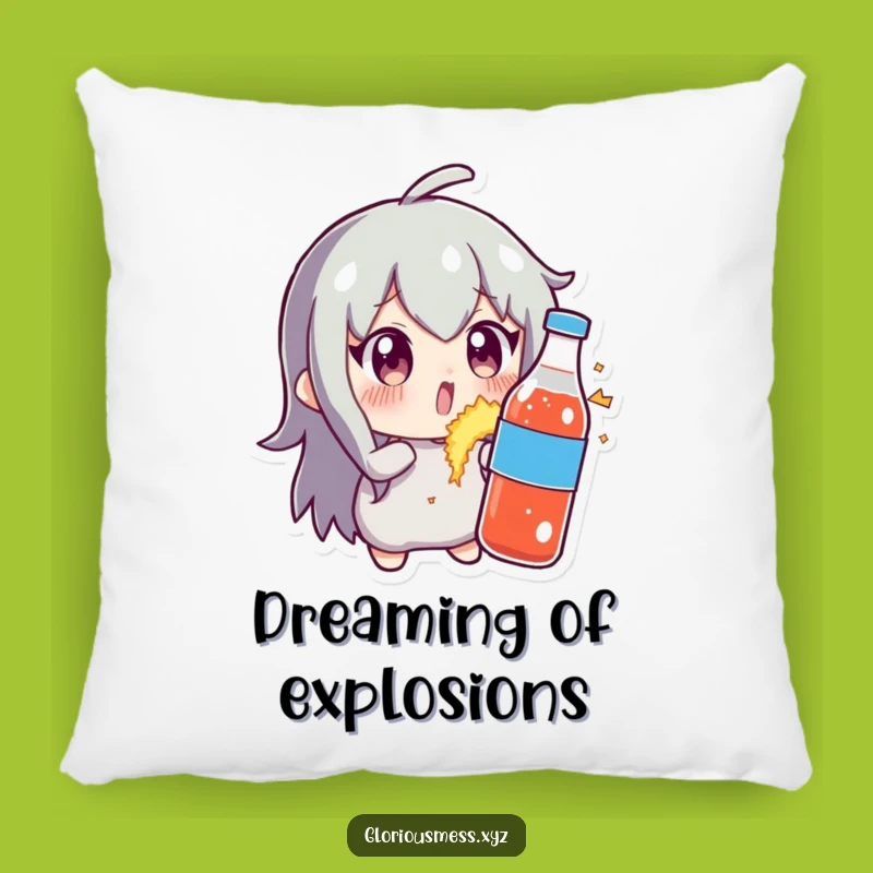 Funny Soda Spill Pillow: Wide-Eyed Character's Hilarious Reaction - Cozy Comfort & Laughs!