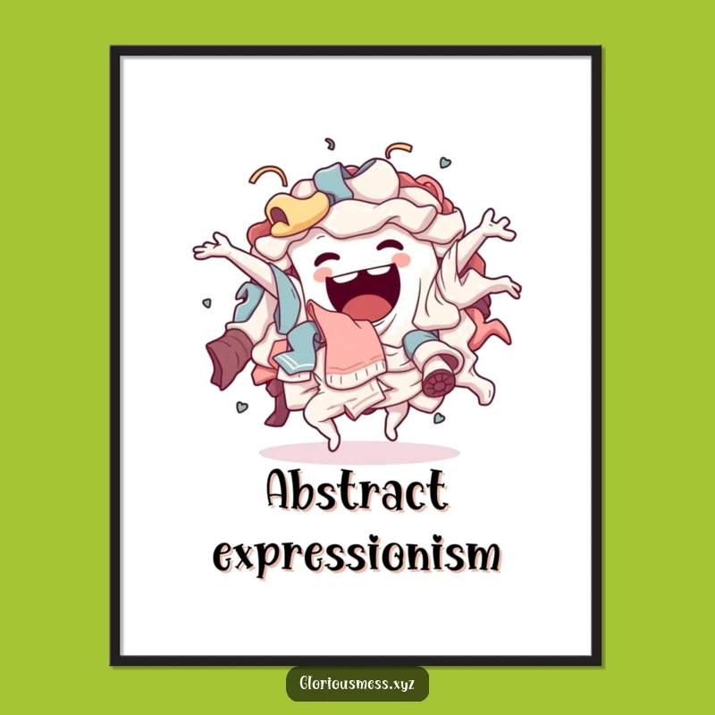 Funny Laundry Dance Digital Art: Sentient Clothes Pile's Chaotic Jig, Printable Humorous Gift for Art Lovers