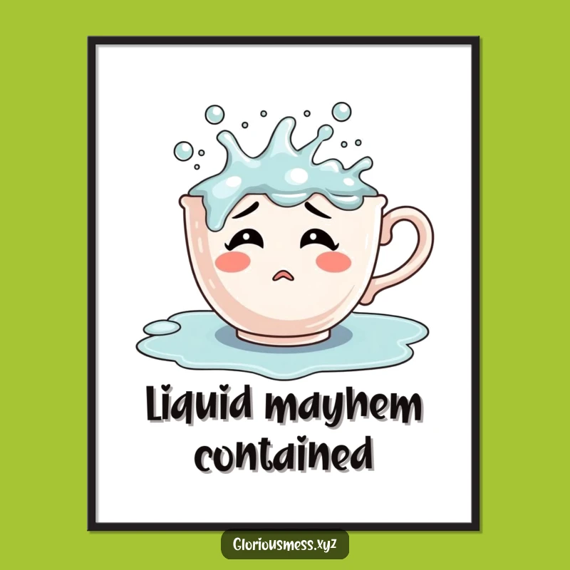 Funny Confused Teacup Digital Print: Bubbling Humor, Instant Wall Art Gift