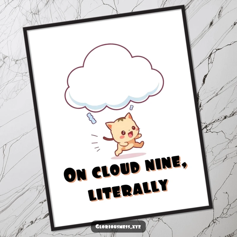 Funny Digital Art Print of a frantic creature chasing a giggling cloud, adding whimsical and humorous decor.