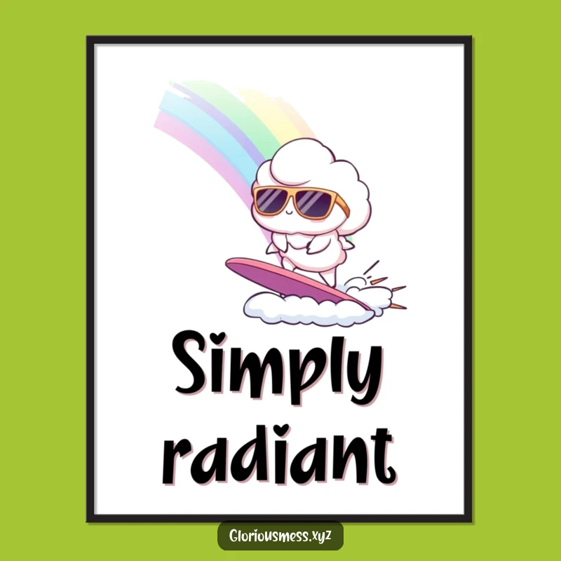 Funny Cloud Surfing Rainbow Digital Art: Instant Hilarious Decor for Your Walls