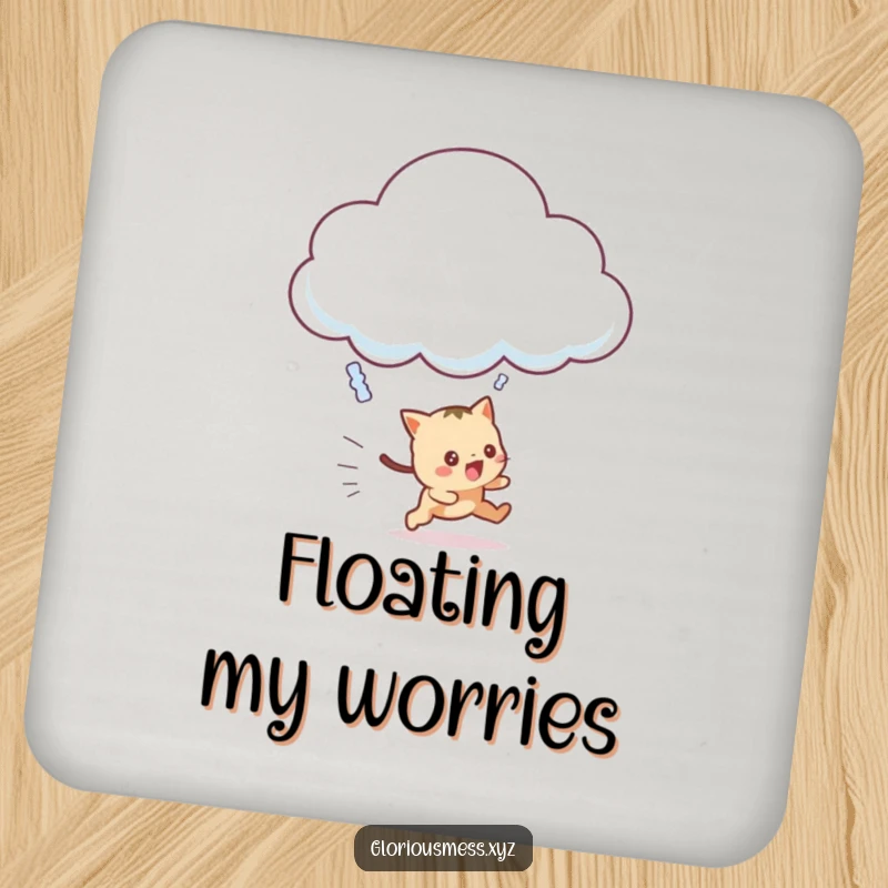 Funny Drink Coasters with a frantic creature chasing a giggling cloud, protecting surfaces with whimsical humor.