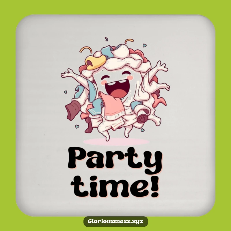Funny Laundry Dance Coaster: Sentient Clothes Pile's Chaotic Jig, Bar Humorous Gift for Table Protection