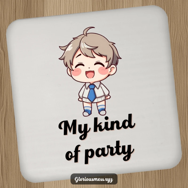 Funny Drink Coaster: Giggling character with quirky outfit, protecting tables with charm, a funny gift.
