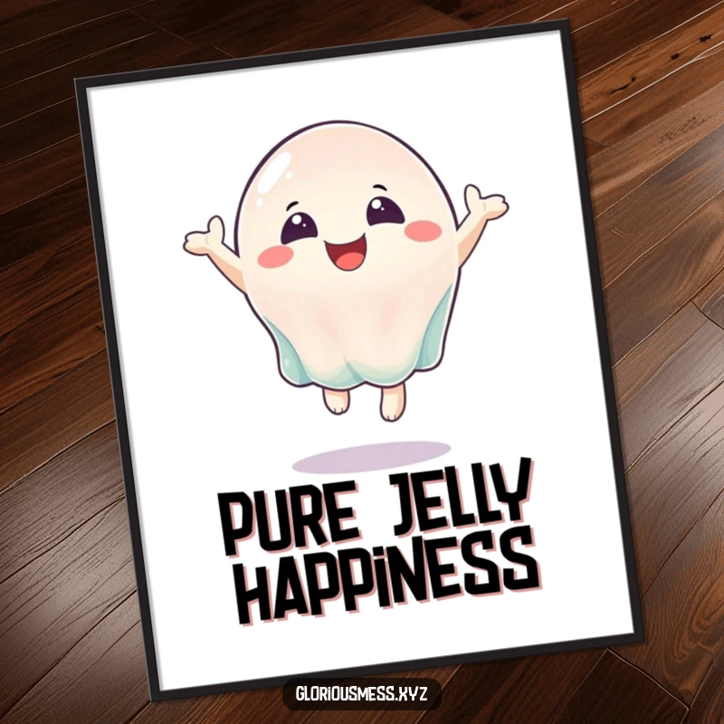 Funny poster showcasing a wobbly jelly character bouncing with pure delight, adding a cheerful element to any wall.