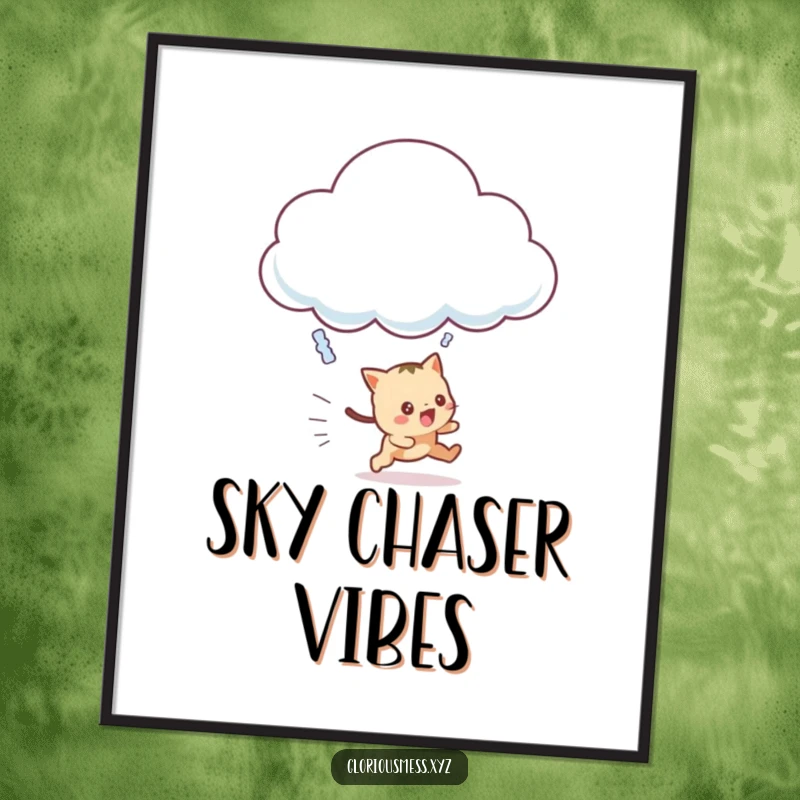 Funny Poster of a frantic creature chasing a mischievous, giggling cloud, bringing whimsical energy to any room.
