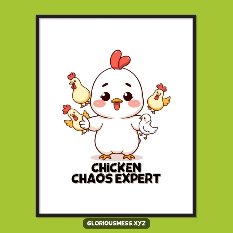 Funny Juggling Art Poster: Ink Splatters & Chickens, Wonderful Funny Gift!