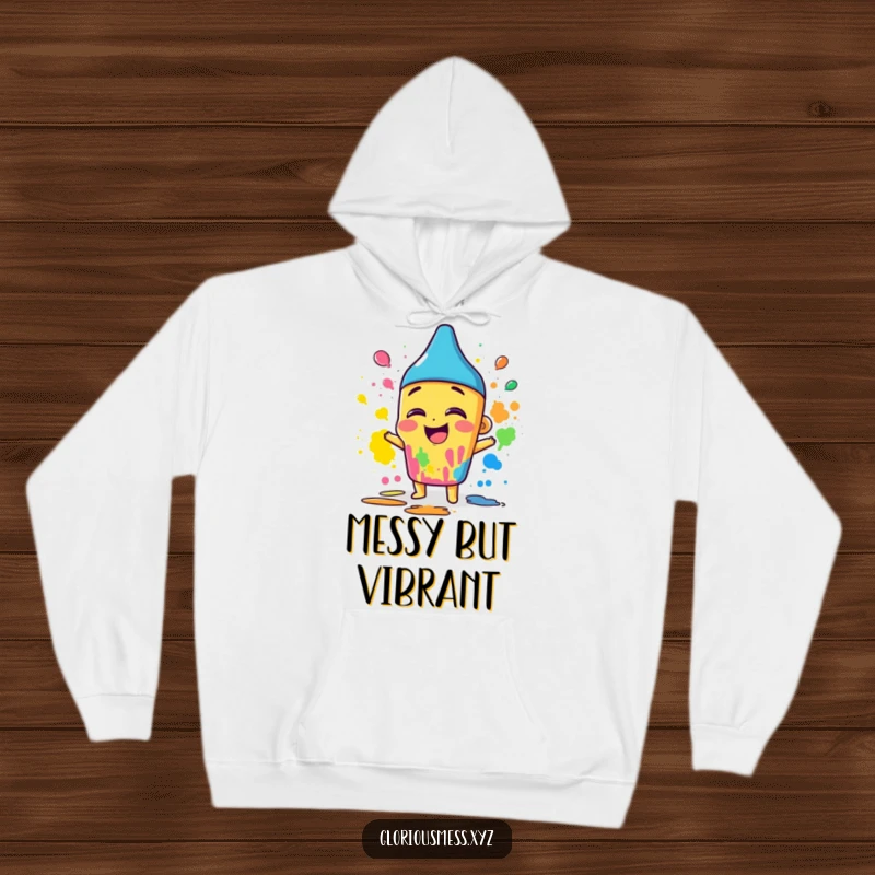 Funny hoodie with a giggling crayon character enthusiastically smearing vibrant colors, perfect for creative and cozy moments.