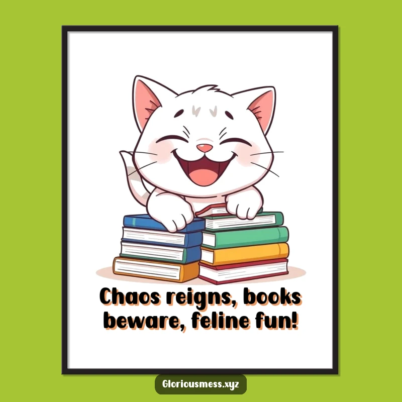 Free Printable Wall Art: Cat Tripping Books Whimsical Downloadable Art