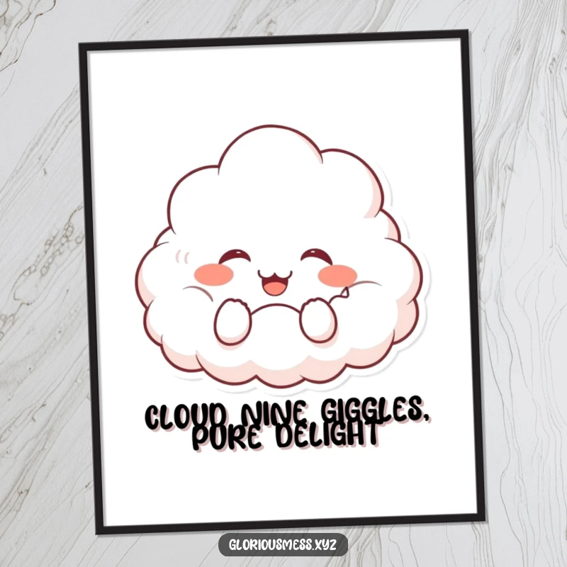 Funny Free Printable Wall Art: A fluffy, rosy-cheeked cloud character overcome with uncontrollable giggles.
