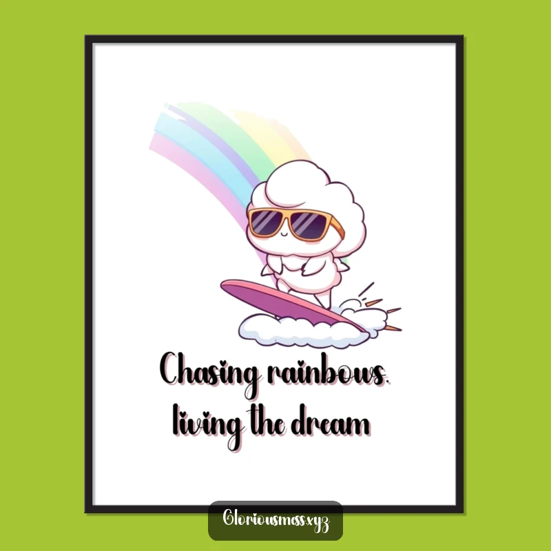 Funny Free Printable Wall Art: Cloud Surfing Rainbow, Cool Downloadable Decor Gift