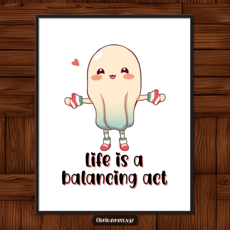 Funny Free Printable Wall Art: A wobbly jelly character energetically juggling a collection of mismatched socks. Whimsical and fun decor. Instant download.