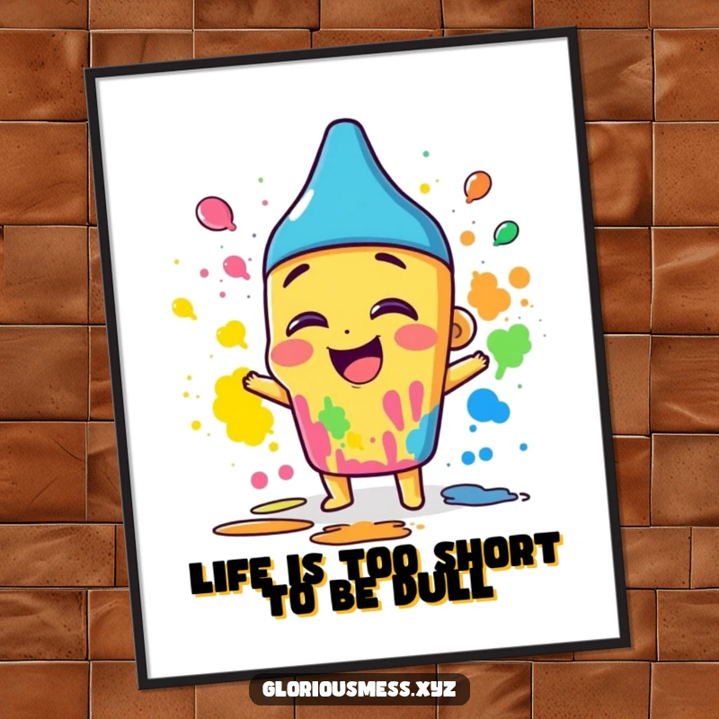 Funny Free Printable Wall Art: Giggling crayon character joyfully smearing colors, chaotic art decor.