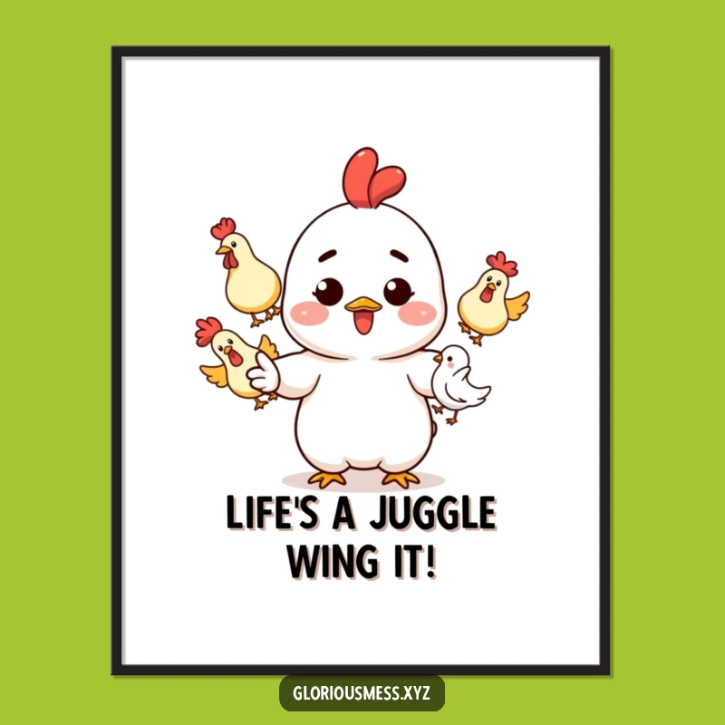 Free Printable Wall Art: Rubber Chicken Juggling Character, Humorous Home Decor
