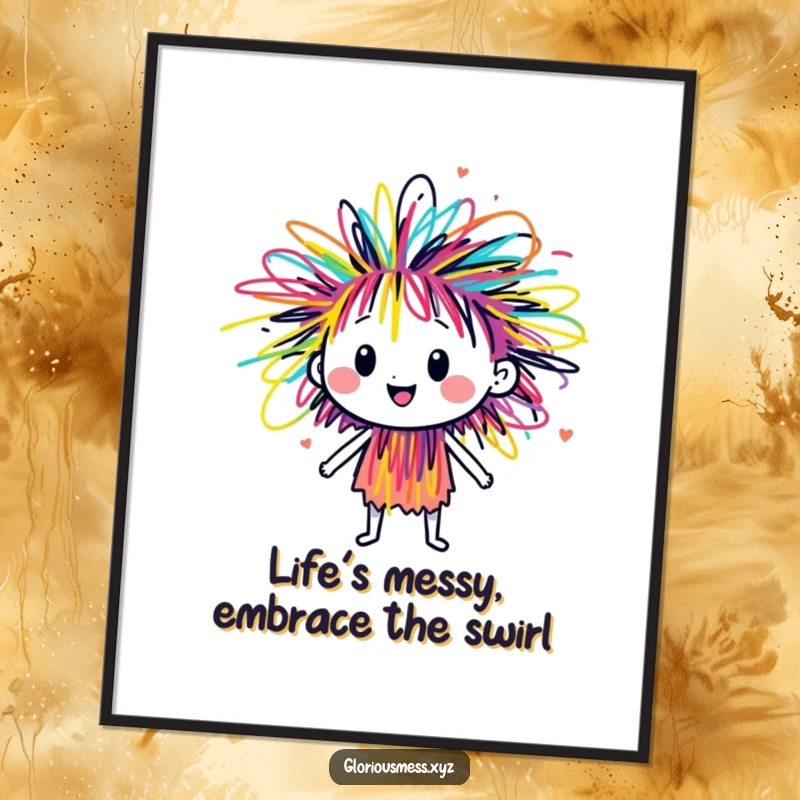 Funny Free Printable Wall Art: A sentient scribble character bursting with colorful energy, perfect for adding a playful vibe.