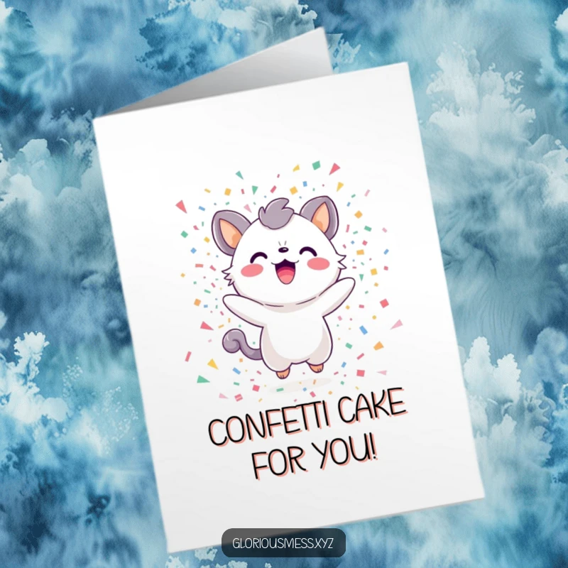 Funny Free Printable Birthday Card: A delighted creature joyfully engulfed in a playful explosion of colorful confetti.