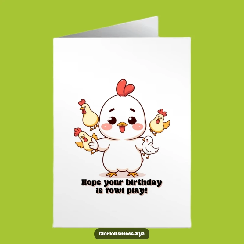 Free Printable Birthday Card: Rubber Chicken Juggling Character, Funny DIY Gift