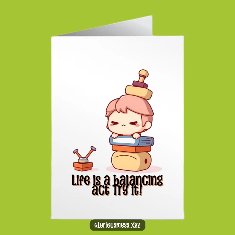 Free Printable Birthday Card: Funny Teetering Objects Character DIY Gift