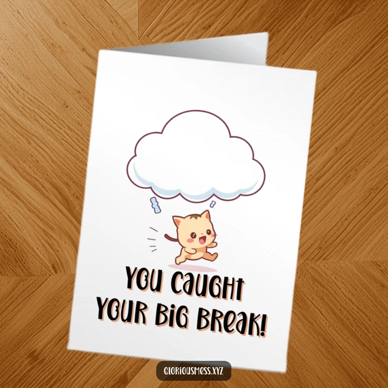 Funny Free Printable Congratulations Card: A creature in a frantic pursuit of a mischievous, giggling cloud, symbolizing joyful ambition.
