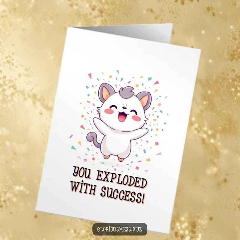 Funny Free Printable Congratulations Card: A creature beaming with delight amidst a spectacular, playful explosion of confetti.