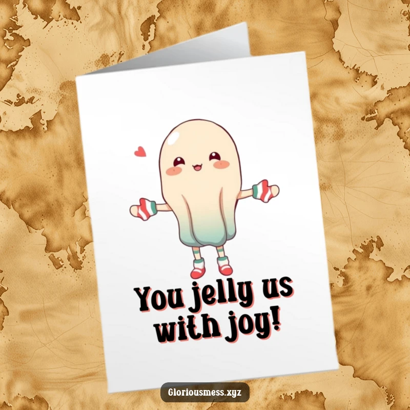 Funny Free Printable Congratulations Card: A jiggly jelly character juggling a chaotic pile of mismatched socks. A testament to winning. Easy to print.