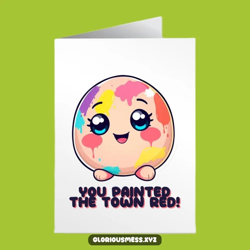 Free Printable Funny Blob Congratulations Card: Paint Covered Character, Joyful Downloadable Achievement Gift