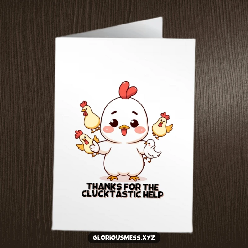 Funny Free Printable Thank You Card: Playful character juggles rubber chickens, a humorous way to say thank you.