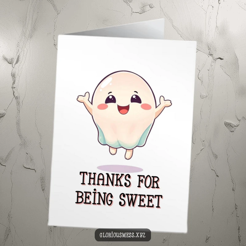 Free Printable Thank You Card: A wobbly jelly character bouncing with happiness, expressing thanks.