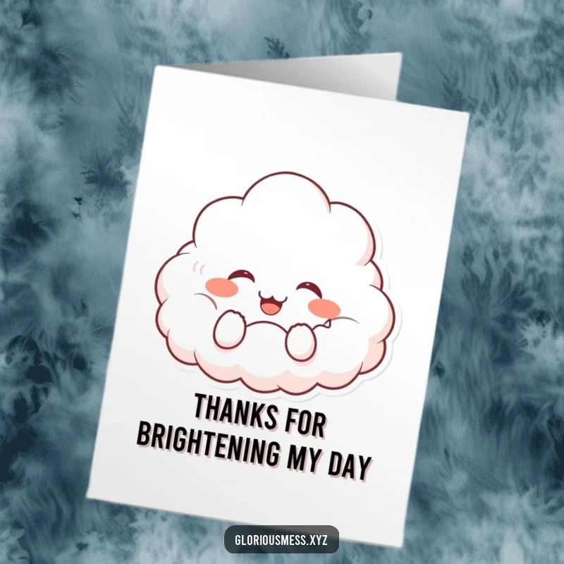 Funny Free Printable Thank You Card: A giggling fluffy cloud character with rosy cheeks.