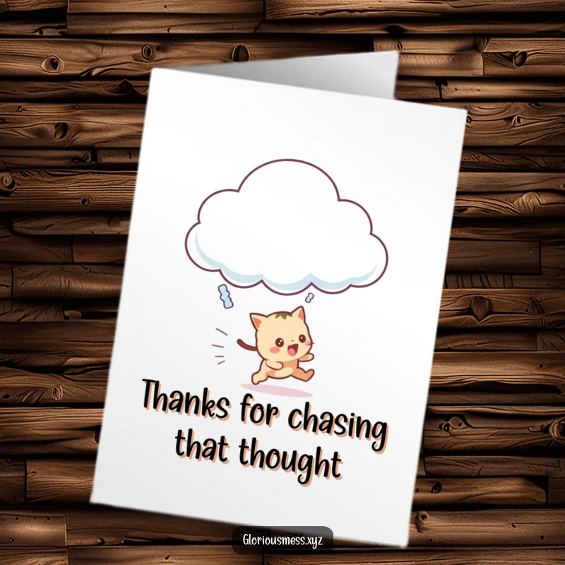 Funny Free Printable Thank You Card: A small, energetic creature in hot pursuit of a giggling, elusive cloud, making for a charming thank you.