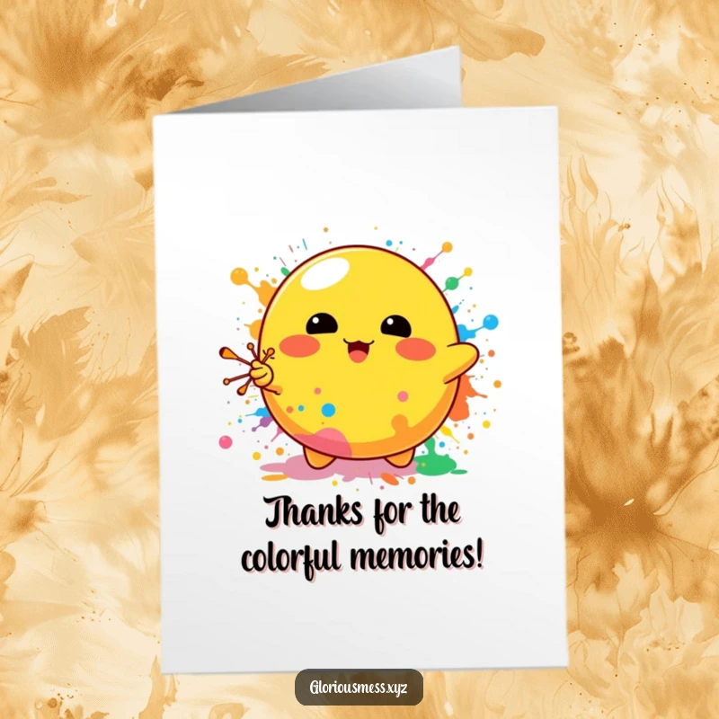 Funny Free Printable Thank You Card: Yellow blob character splattering paint to express heartfelt thanks.