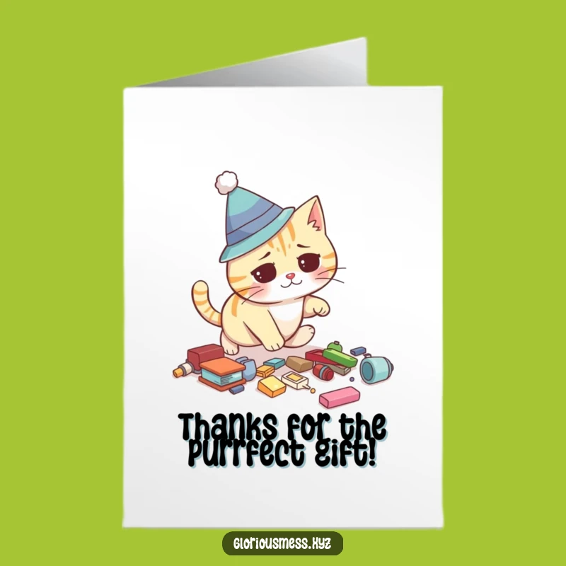 Free Printable Funny Cat Thank You Card: Silly Hat Cat Tripping, Express Gratitude Hilariously