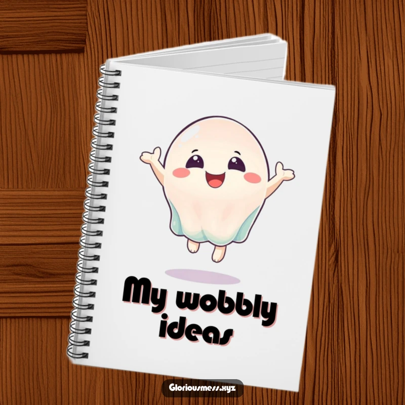 Funny notebook featuring a bouncing jelly character spreading joy, perfect for jotting down ideas with happiness.