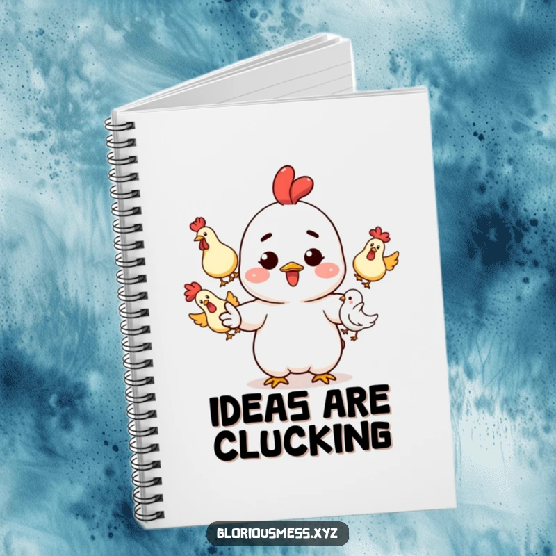 Funny Notebook: Character with ink splatters juggling rubber chickens, a funny gift for creatives.