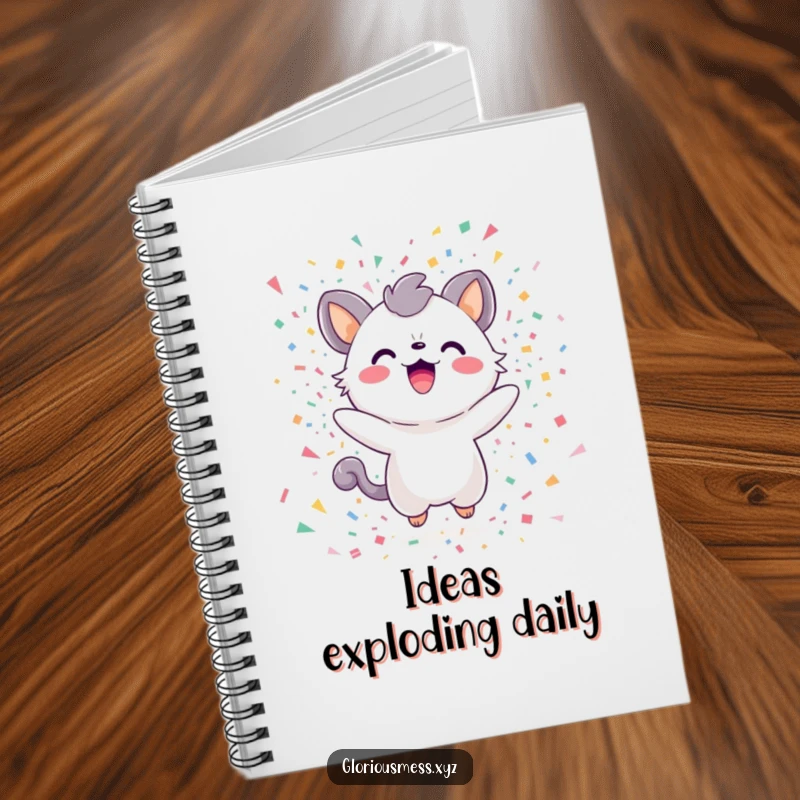 Funny Notebook with a delighted creature engulfed in a festive confetti explosion, perfect for capturing thoughts with humor.