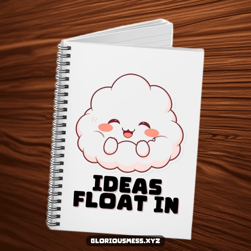 Funny notebook featuring a fluffy cloud character giggling uncontrollably, ideal for writing down happy thoughts and creative ideas.