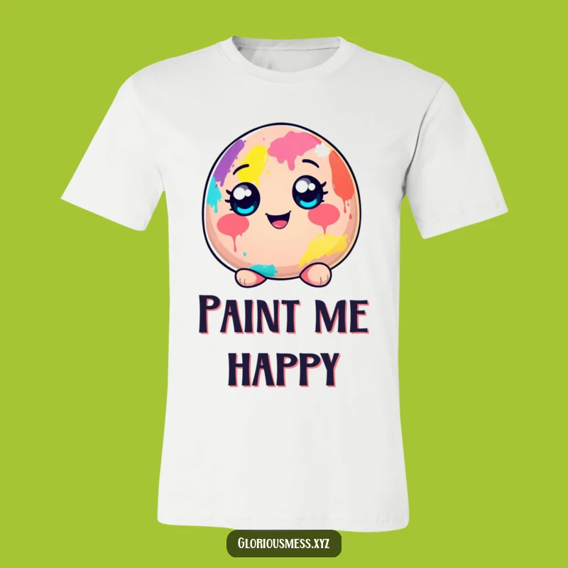 Funny Blob Paint T-Shirt: Cheerful character's colorful art explosion, a cool tee