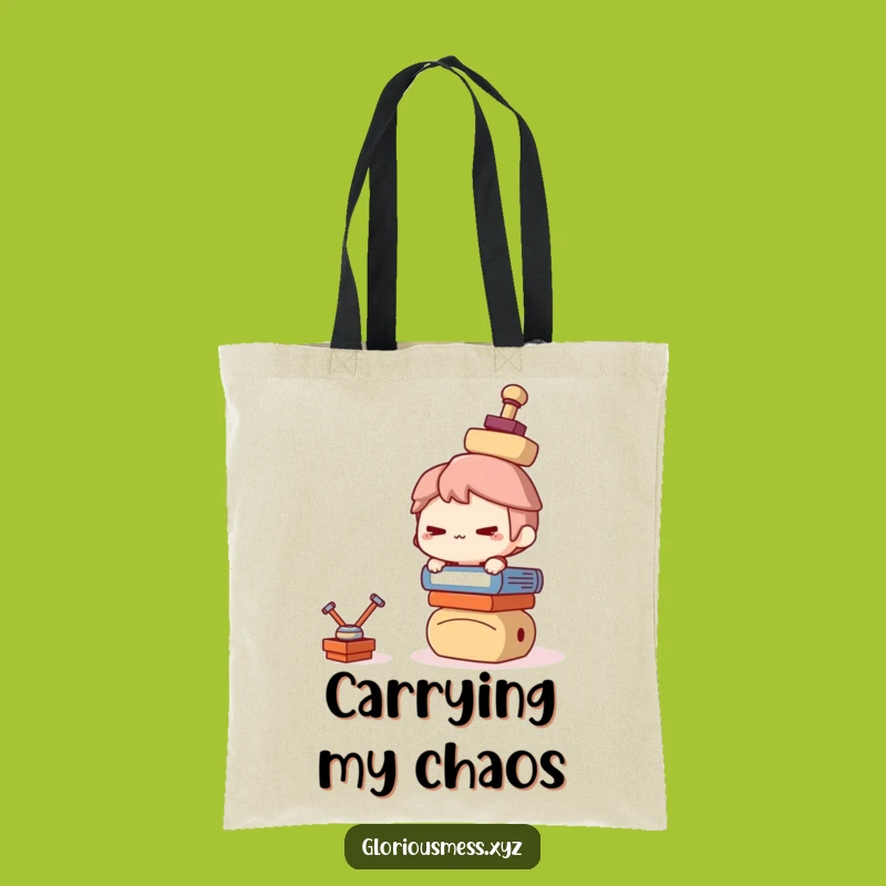 Funny Balancing Act Tote Bag: Mischievous Character's Daily Struggle, Great Funny Gift!