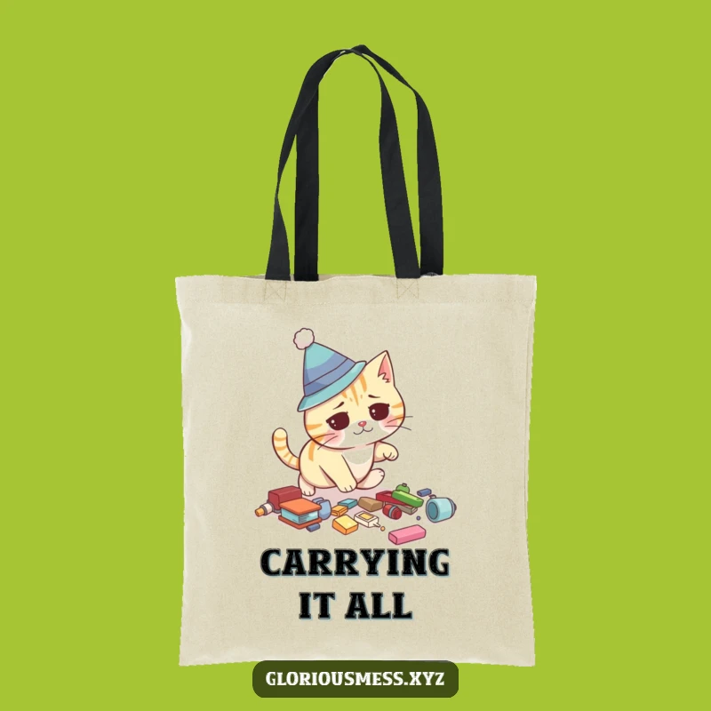 Funny Cat Tote Bag: Carry your essentials with a silly hat cat's funny trip