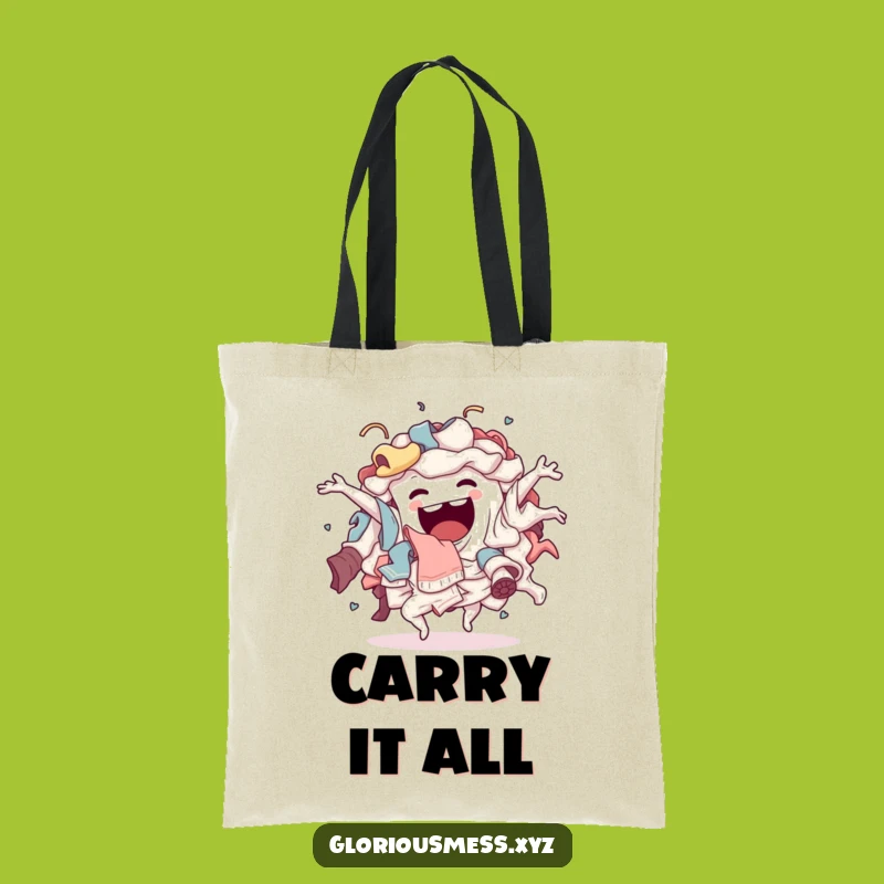 Funny Laundry Dance Tote Bag: Sentient Clothes Pile's Chaotic Jig, Practical Humorous Gift for Shopping